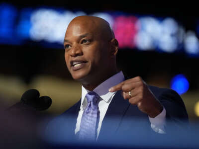 Maryland Gov. Wes Moore speaks on stage during the third day of the Democratic National Convention at the United Center on August 21, 2024, in Chicago, Illinois.