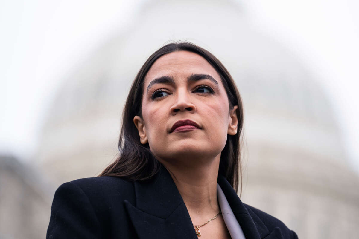 Rep. Alexandria Ocasio-Cortez attends a news conference outside the Capitol on November 19, 2024.