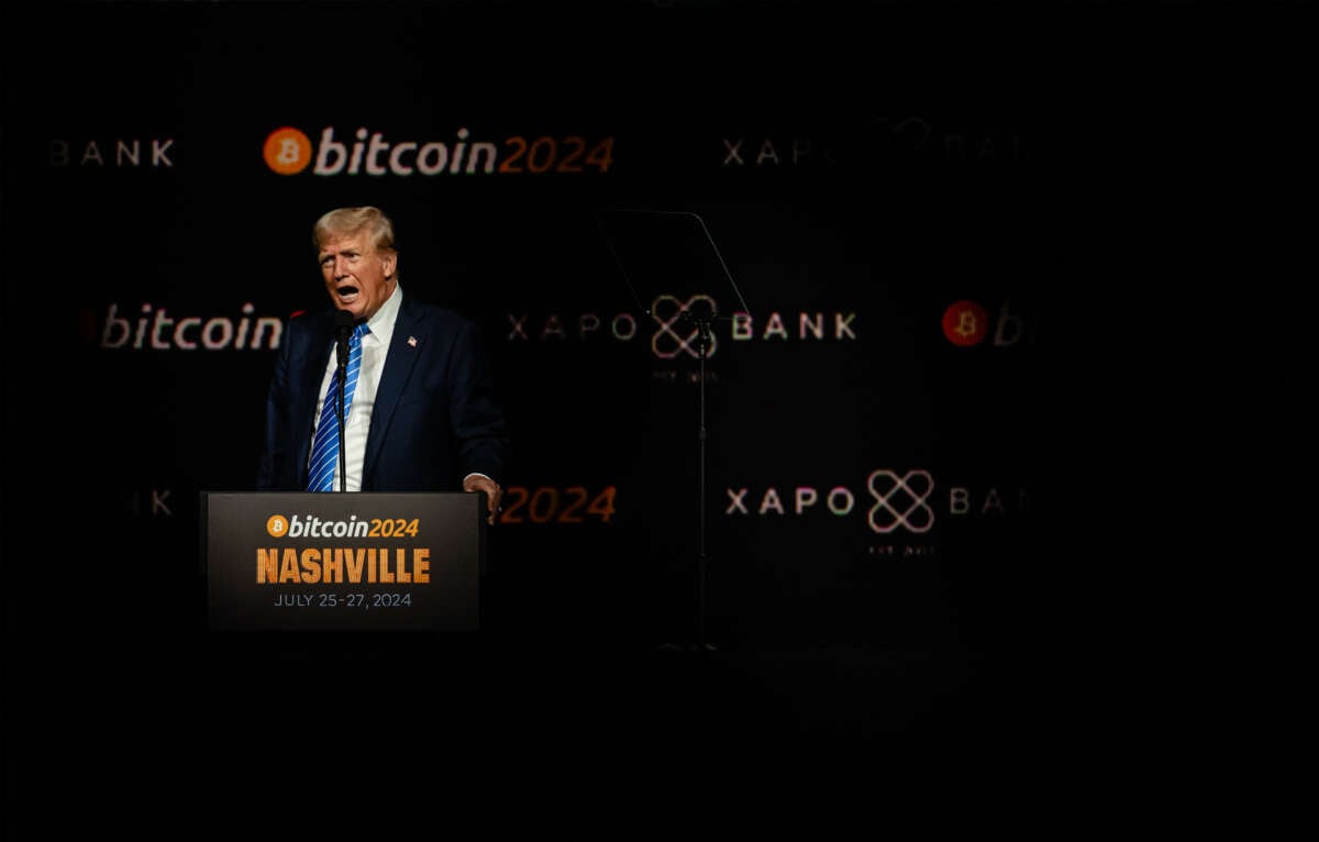 Former President Donald Trump gives a keynote speech on the third day of the Bitcoin 2024 conference at Music City Center July 27, 2024, in Nashville, Tennessee.