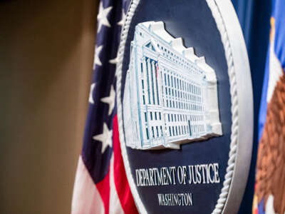 The U.S. Department of Justice seal is seen onstage at the U.S. Department of Justice on December 5, 2019, in Washington, D.C.