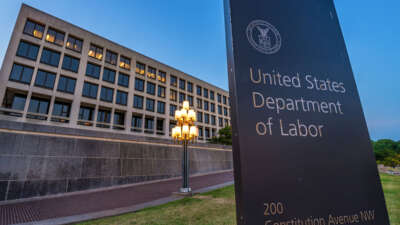 The U.S. Department of Labor headquarters building is seen at dusk on June 21, 2024, in Washington, D.C.