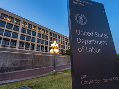 The U.S. Department of Labor headquarters building is seen at dusk on June 21, 2024, in Washington, D.C.