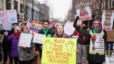 Abortion rights supporters march in Madison, Wisconsin, on January 22, 2022.