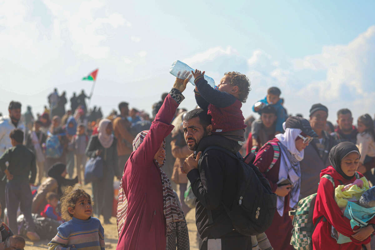 Displaced Palestinians use the Netzarim Corridor to reach their homes in North Gaza during the ceasefire on January 27, 2025.