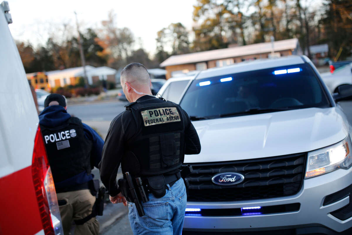 Immigration and Customs Enforcement agents work a traffic stop on January 8, 2020, in Charlotte, North Carolina.