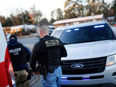 Immigration and Customs Enforcement agents work a traffic stop on January 8, 2020, in Charlotte, North Carolina.