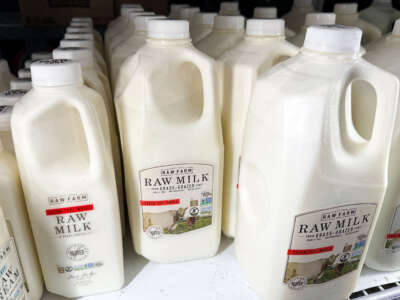 Raw milk from Raw Farm is displayed for sale at a grocery store on November 29, 2024, in Torrance, California.