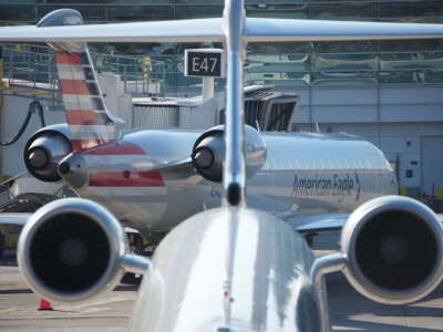 American Airlines regional jets park at the Ronald Reagan Washington National Airport as the investigation continues into the crash of an American Airlines plane on the Potomac River, on January 30, 2025, in Arlington, Virginia.