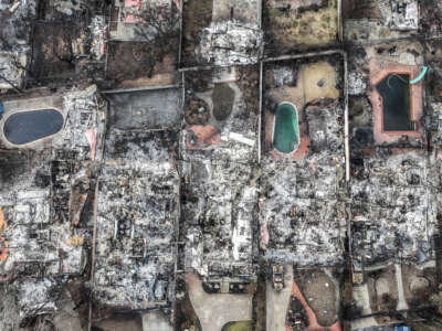 Homes along Concha St. and nearby lay in ruins less than two weeks after the Eaton Fire devastated the area, in Altadena, California, on January 26, 2025.