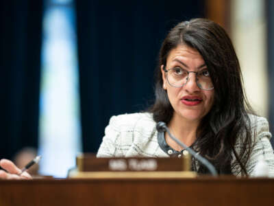 Rep. Rashida Tlaib speaks during a House Committee on Financial Services hearing on Capitol Hill on December 1, 2021, in Washington, D.C.