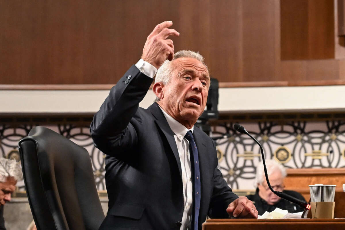 Secretary of Health and Human Services nominee Robert F. Kennedy Jr. testifies during a Senate Finance Committee hearing on his nomination to be Health and Human Services Secretary, on Capitol Hill in Washington, D.C., on January 29, 2025.