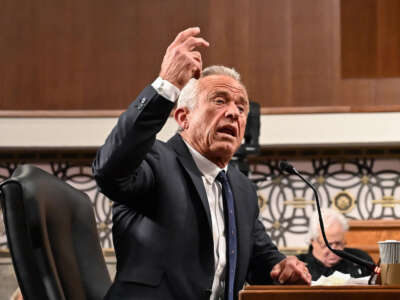 Secretary of Health and Human Services nominee Robert F. Kennedy Jr. testifies during a Senate Finance Committee hearing on his nomination to be Health and Human Services Secretary, on Capitol Hill in Washington, D.C., on January 29, 2025.