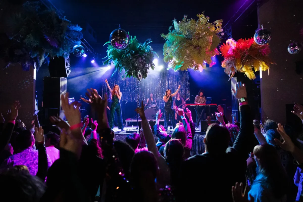 Guests dance to live performances after the Queerly Beloved group wedding event, on January 5, 2025, in Cambridge, Massachusetts.