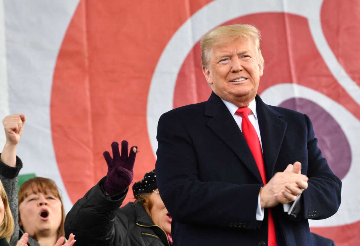 Donald Trump arrives to speak at the 47th annual "March for Life" in Washington, D.C., on January 24, 2020. Trump was the first U.S. president to address in person the country's biggest annual gathering of anti-abortion campaigners.