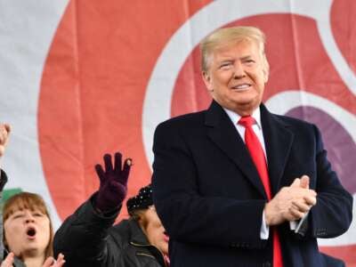 Donald Trump arrives to speak at the 47th annual "March for Life" in Washington, D.C., on January 24, 2020. Trump was the first U.S. president to address in person the country's biggest annual gathering of anti-abortion campaigners.