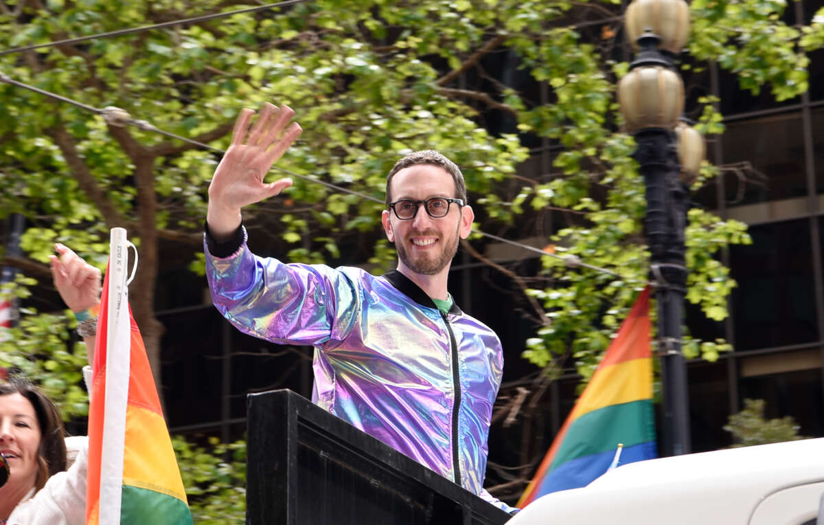 Senator Scott Wiener greets the crowd during the 53rd Annual San Francisco Pride Parade and Celebration on June 25, 2023 in San Francisco, California.