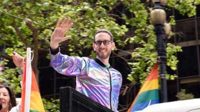 Senator Scott Wiener greets the crowd during the 53rd Annual San Francisco Pride Parade and Celebration on June 25, 2023 in San Francisco, California.