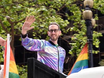 Senator Scott Wiener greets the crowd during the 53rd Annual San Francisco Pride Parade and Celebration on June 25, 2023 in San Francisco, California.