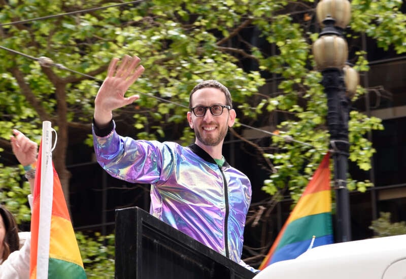 Senator Scott Wiener greets the crowd during the 53rd Annual San Francisco Pride Parade and Celebration on June 25, 2023 in San Francisco, California.