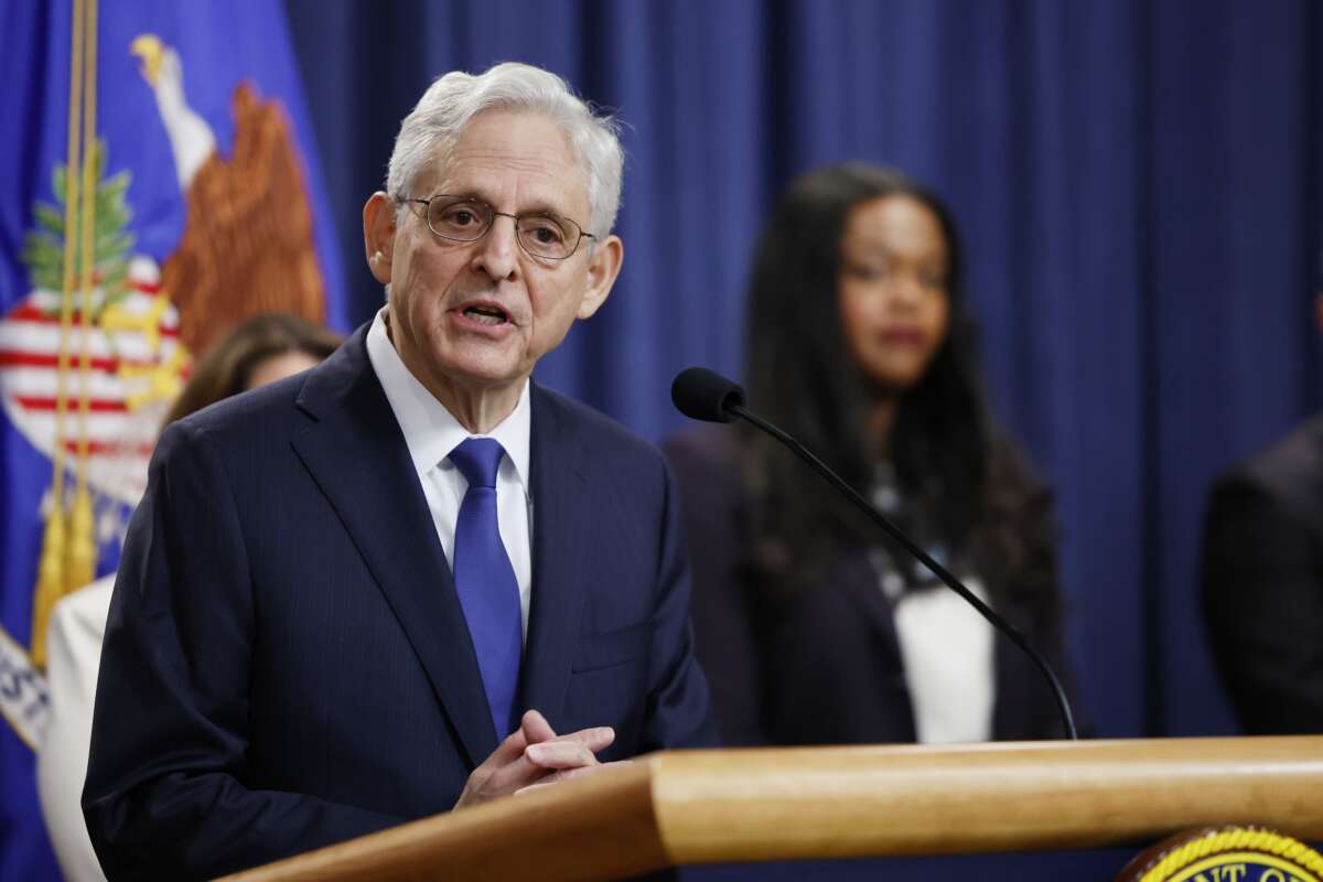 U.S. Attorney General Merrick Garland speaks during a press conference at the Department of Justice on August 23, 2024, in Washington, D.C. Officials held the conference to make an announcement pertaining to their antitrust lawsuit against the real estate software company RealPage.