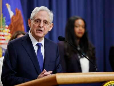 U.S. Attorney General Merrick Garland speaks during a press conference at the Department of Justice on August 23, 2024, in Washington, D.C. Officials held the conference to make an announcement pertaining to their antitrust lawsuit against the real estate software company RealPage.