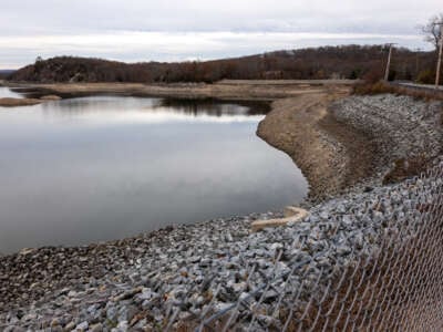 Water levels at the Wanaque Reservoir are becoming dangerously low as the region experiences an outbreak of wildfires as the dry conditions persist on November 14, 2024, in Wanaque, New Jersey.