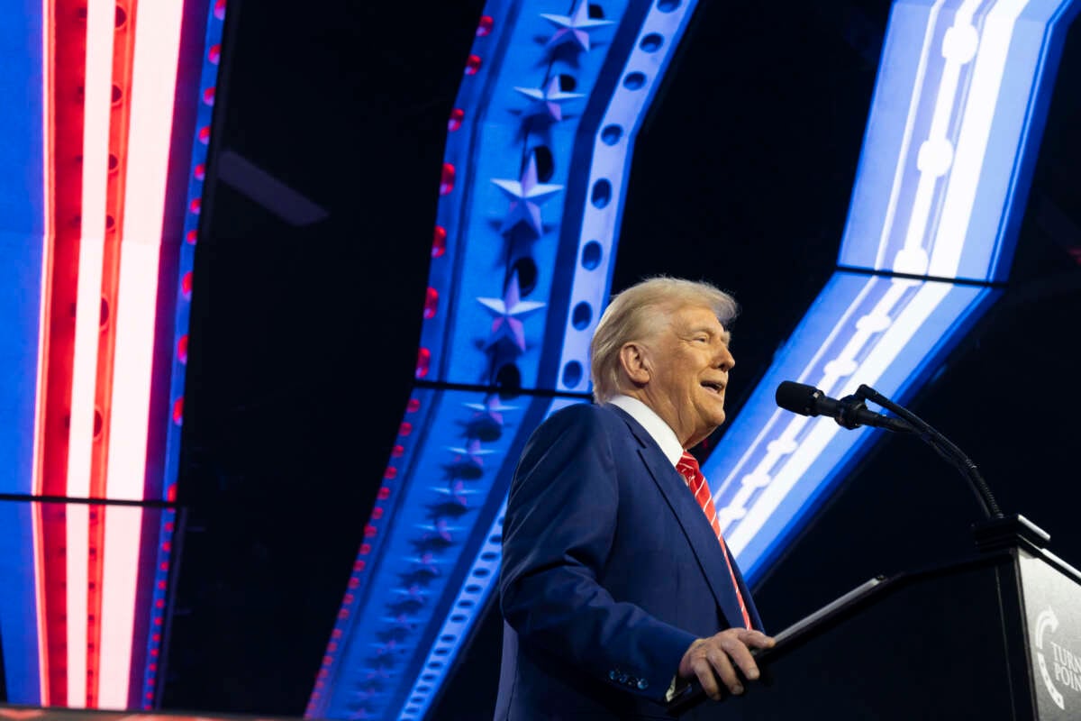 U.S. President-elect Donald Trump speaks during Turning Point USA's AmericaFest at the Phoenix Convention Center on December 22, 2024, in Phoenix, Arizona.