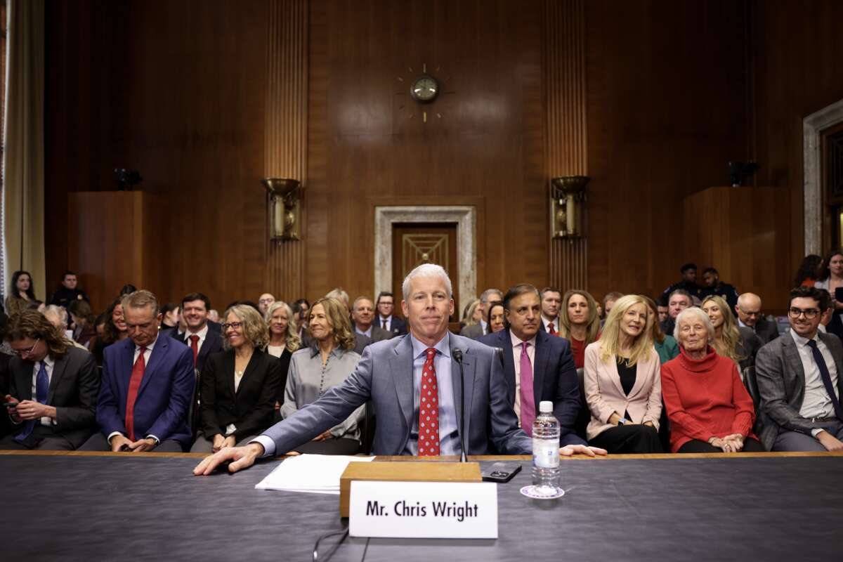 Chris Wright, Donald Trump's nominee for secretary of energy, testifies during his Senate Energy and Natural Resources confirmation hearing on Capitol Hill on January 15, 2025, in Washington, D.C. Wright is CEO of Liberty Energy, which is the second-largest fracking company in North America.