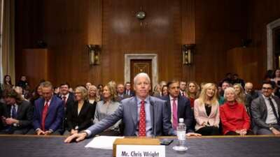 Chris Wright, Donald Trump's nominee for secretary of energy, testifies during his Senate Energy and Natural Resources confirmation hearing on Capitol Hill on January 15, 2025, in Washington, D.C. Wright is CEO of Liberty Energy, which is the second-largest fracking company in North America.