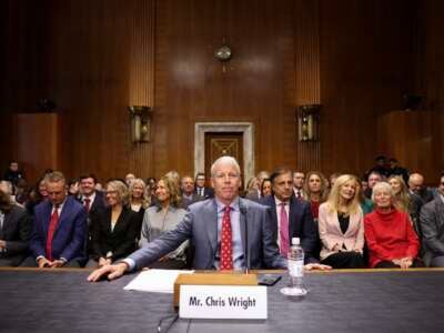 Chris Wright, Donald Trump's nominee for secretary of energy, testifies during his Senate Energy and Natural Resources confirmation hearing on Capitol Hill on January 15, 2025, in Washington, D.C. Wright is CEO of Liberty Energy, which is the second-largest fracking company in North America.