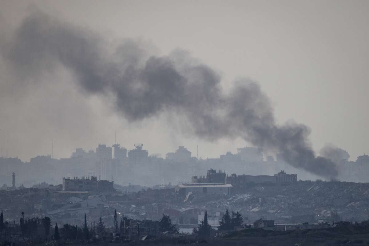 Smoke rises over the Gaza Strip after an Israeli strike on January 17, 2025.