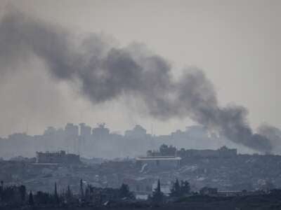 Smoke rises over the Gaza Strip after an Israeli strike on January 17, 2025.