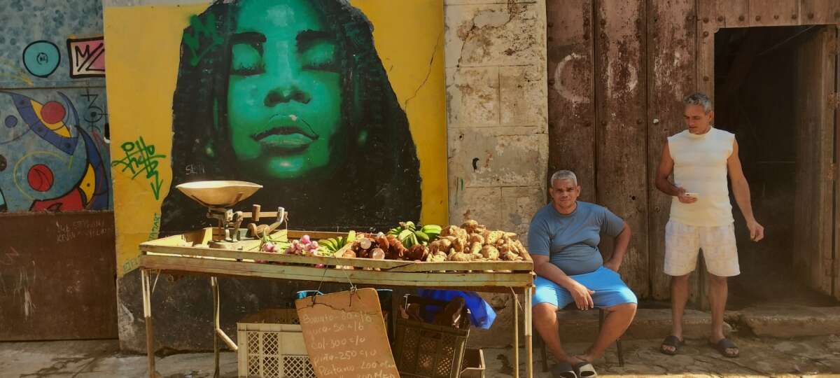 A man with a small, private business selling vegetables.