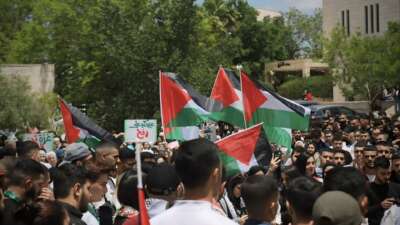 Students protest the ongoing genocide in Gaza during a demonstration at Birzeit University.