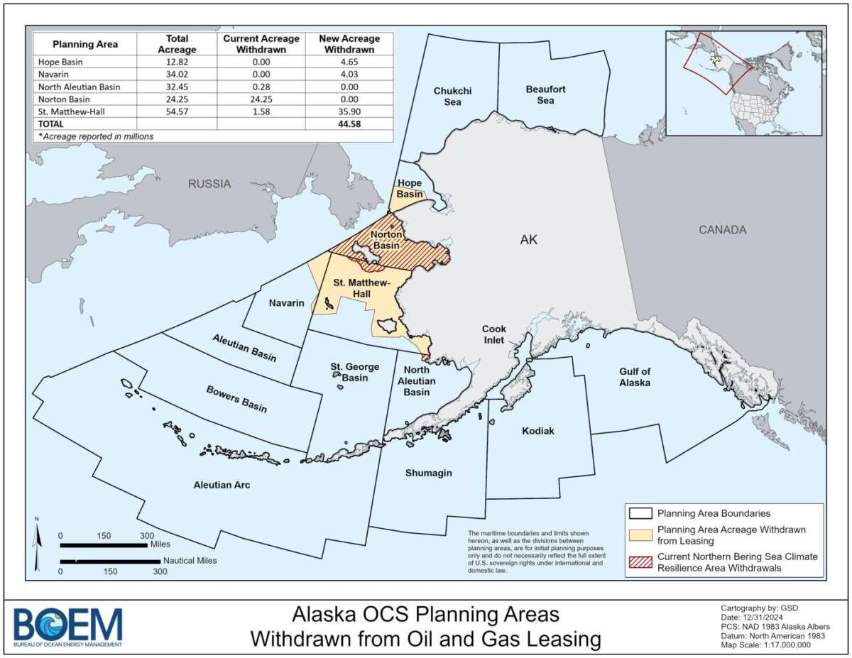 Biden heeft bijna 45 miljoen hectare aan federale wateren voor de kust van Alaska ingetrokken van de leasing voor toekomstige offshore olie- en gasprojecten.