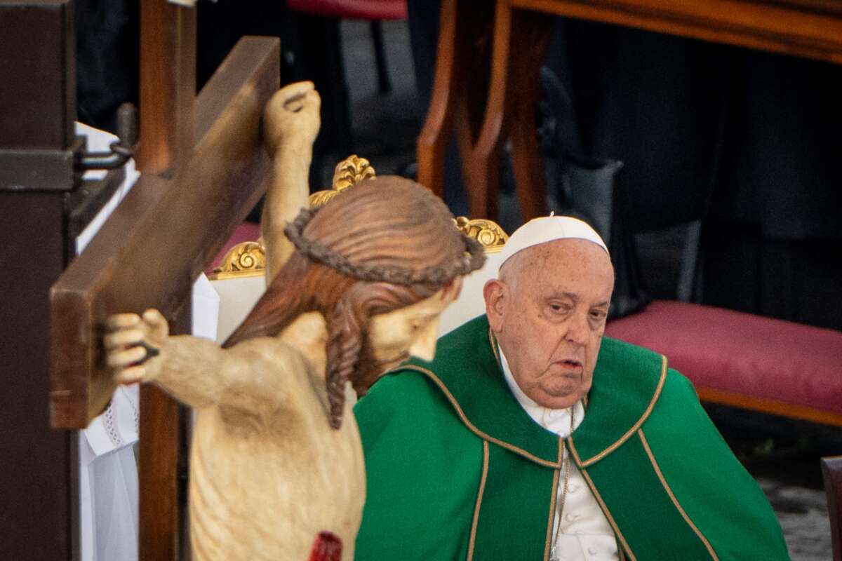 Pope Francis presides over a Mass for the Jubilee of the Armed Forces in St. Peter's Square.