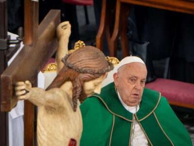 Pope Francis presides over a Mass for the Jubilee of the Armed Forces in St. Peter's Square.