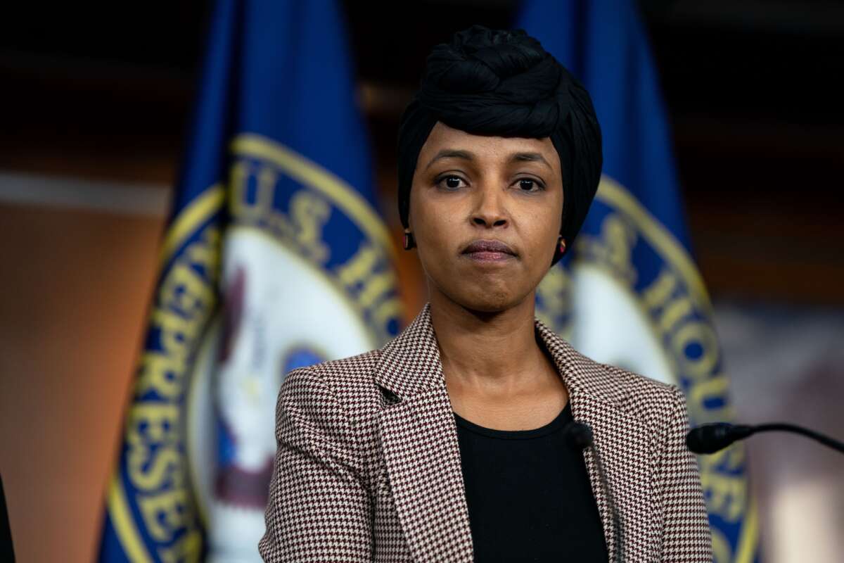 Rep. Ilhan Omar speaks during a news conference on January 22, 2025 in Washington, D.C.