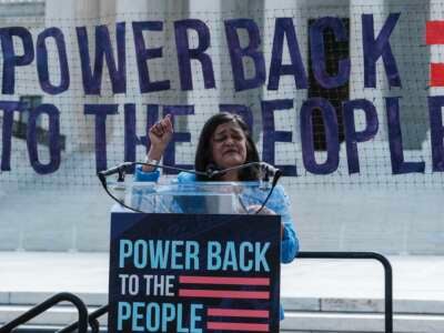 Rep. Pramila Jayapal (D-Washington) speaks during a rally outside the U.S. Supreme Court on June 28, 2024 in Washington, D.C.