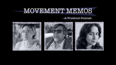 Banner image for Movement Memos, a Truthout podcast, with guests Tracy Rosenthal and Leonardo Vilchis and host Kelly Hayes.