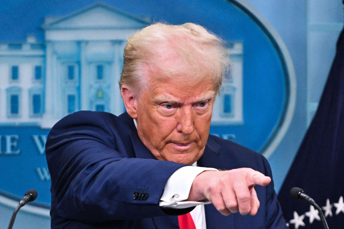 President Donald Trump takes questions during a briefing in the Brady Press Briefing Room at the White House on January 30, 2025, in Washington, D.C.