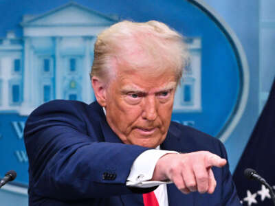 President Donald Trump takes questions during a briefing in the Brady Press Briefing Room at the White House on January 30, 2025, in Washington, D.C.