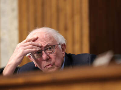 Sen. Bernie Sanders listens to Robert F. Kennedy Jr., President Donald Trump's nominee for Secretary of Health and Human Services, testify during his Senate Finance Committee confirmation hearing at the Dirksen Senate Office Building on January 29, 2025, in Washington, D.C.