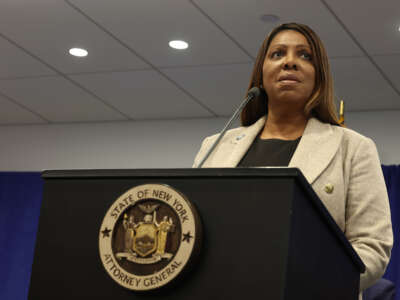 New York Attorney General Letitia James speaks during a press conference at the offices of the Attorney General on January 8, 2025, in New York City.