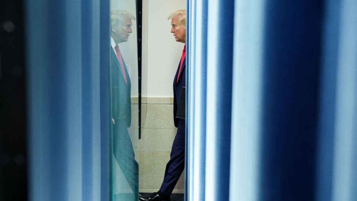 President Donald Trump arrives to speak about the mid-air crash between American Airlines Flight 5342 and a military helicopter, in the Brady Press Briefing Room at the White House on January 30, 2025, in Washington, D.C.