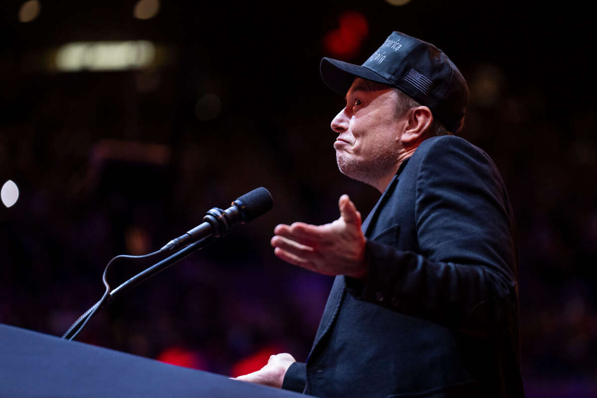 Elon Musk speaks before Republican presidential nominee former President Donald Trump at a campaign rally at Madison Square Garden in New York, on October 27, 2024.