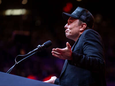 Elon Musk speaks before Republican presidential nominee former President Donald Trump at a campaign rally at Madison Square Garden in New York, on October 27, 2024.