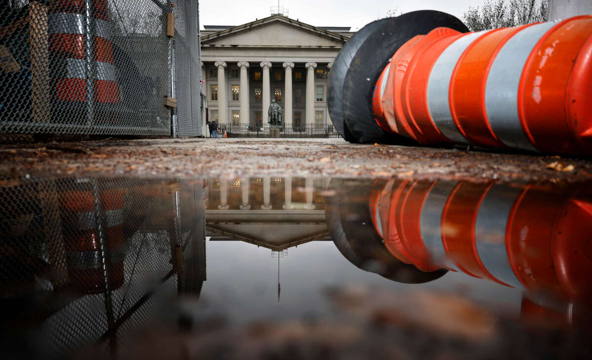 The exterior of the U.S. Department of Treasury building is seen on March 13, 2023, in Washington, D.C.