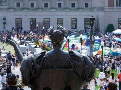 Student demonstrators occupy the pro-Palestinian Gaza Solidarity Encampment on the West Lawn of Columbia University on April 29, 2024, in New York City.