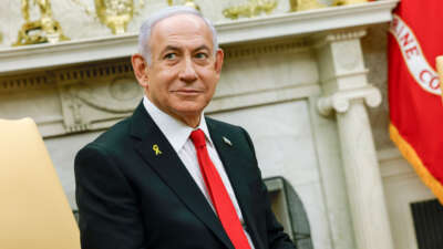 Israeli Prime Minister Benjamin Netanyahu appears during a meeting with President Donald Trump in the Oval Office of the White House on February 4, 2025, in Washington, D.C.